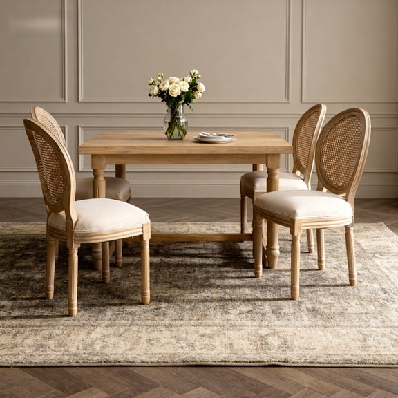 Noble House French Country Round Back Dining Chairs with Solid Wood Frame, for Living Room, Kitchen, Beige, Set of 2