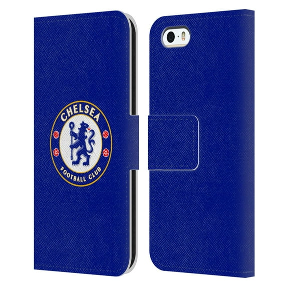 Head Case Designs Officially Licensed Chelsea Football Club Crest Plain Blue Leather Book Wallet Case Cover Compatible with Apple iPhone 5 / 5s / iPhone SE 2016