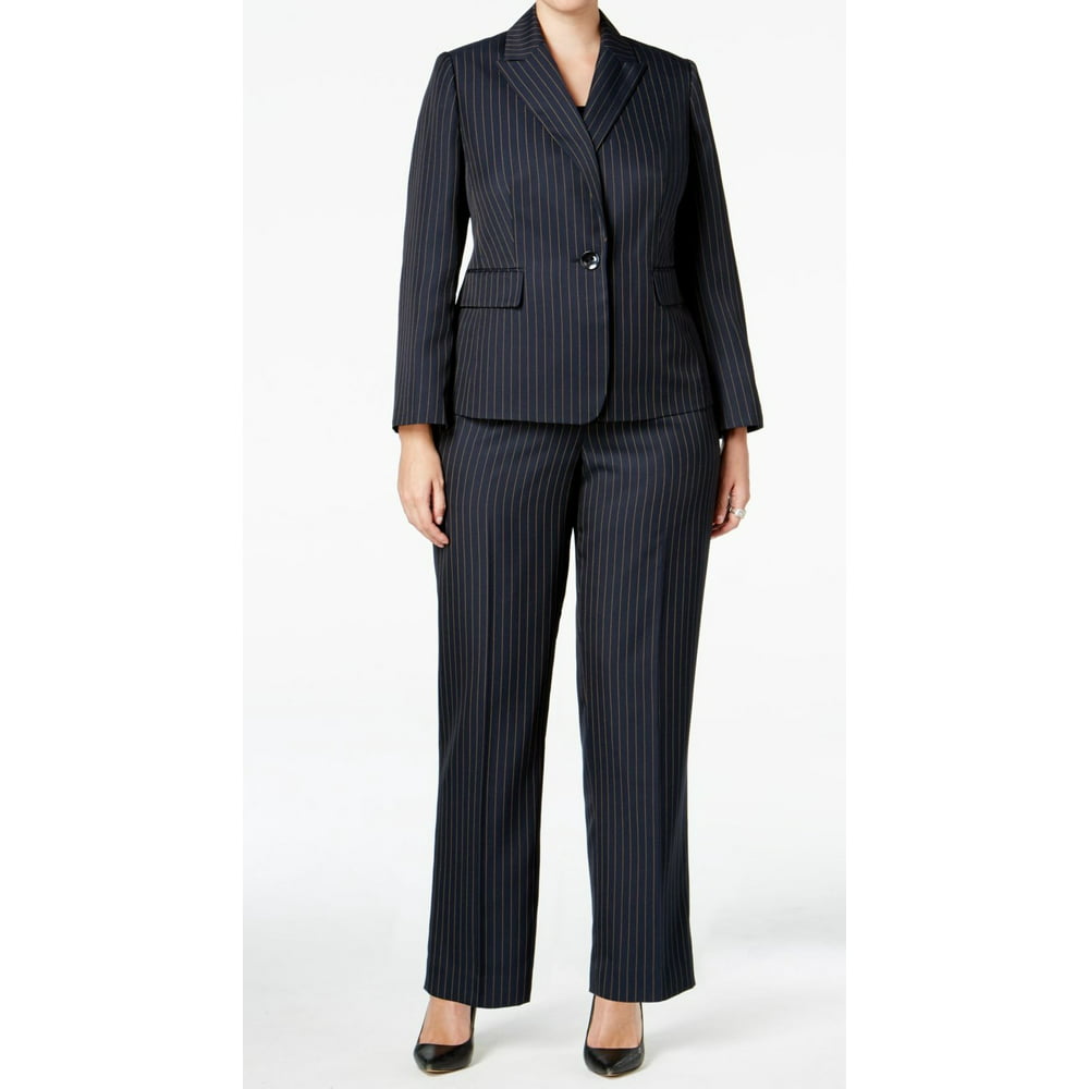 Le Suit NEW Navy Blue Womens Size 24W Plus Pinstriped Pant Suit Set ...