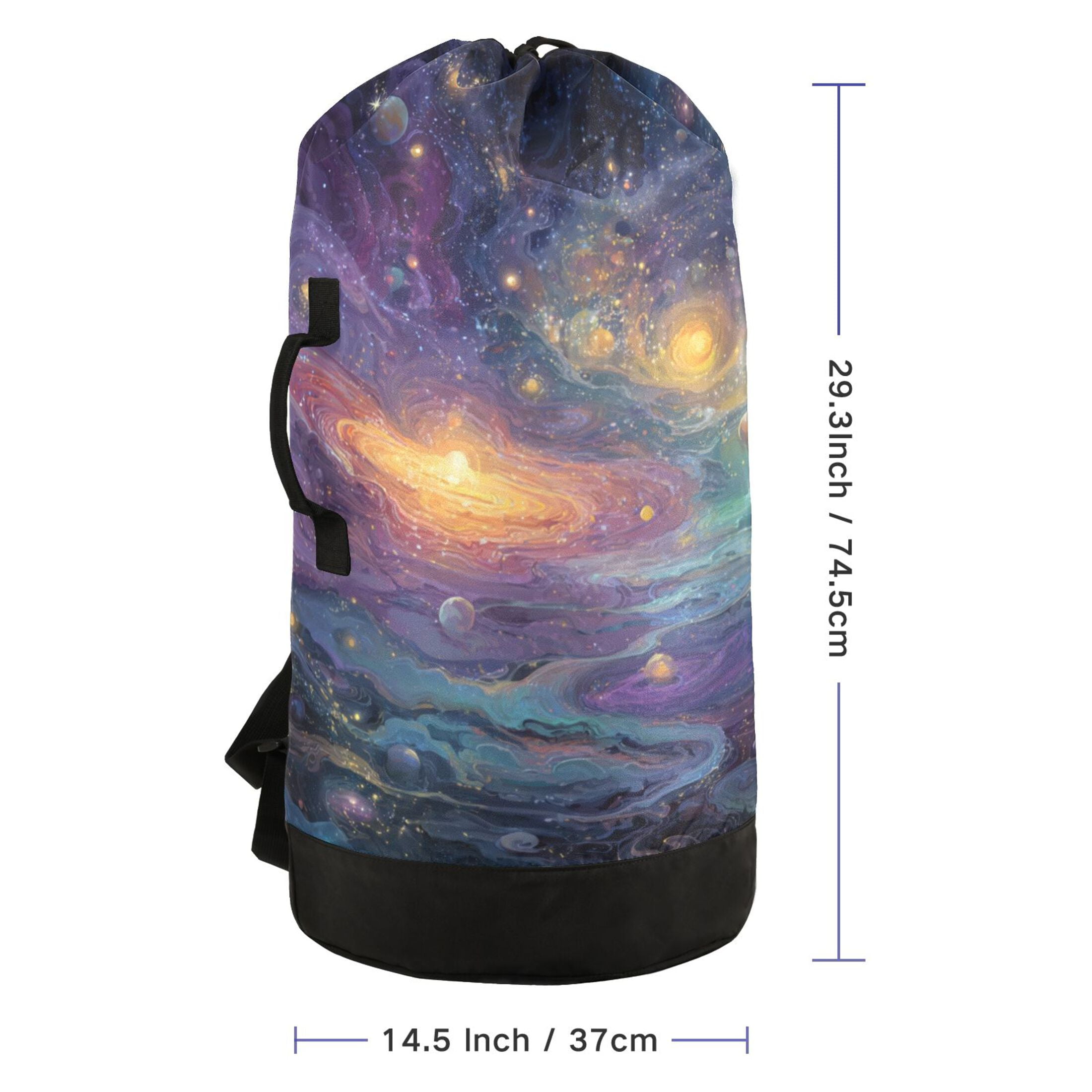 14.5x29.3in Laundry Backpack Bag with Drawstring & Adjustable Straps Heavy-Duty Wash Bag for Travel Storage Camping Vibrant and Colorful Universe
