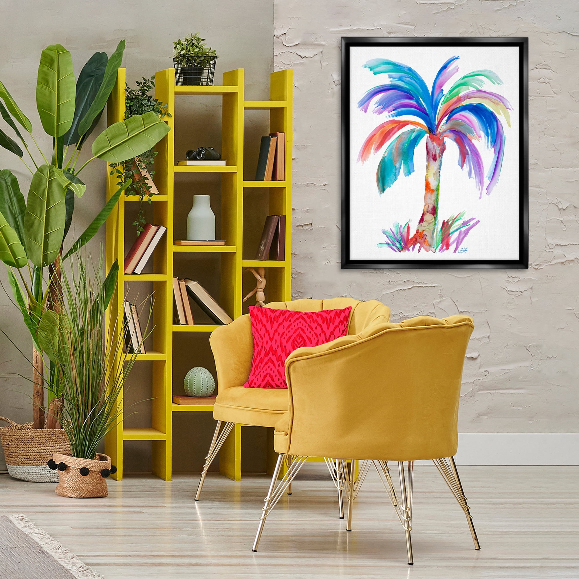 Stupell Industries Bold Palm Tree Botanical & Floral Painting Black Floater Framed Canvas Art Print Wall Art, 25 x 31