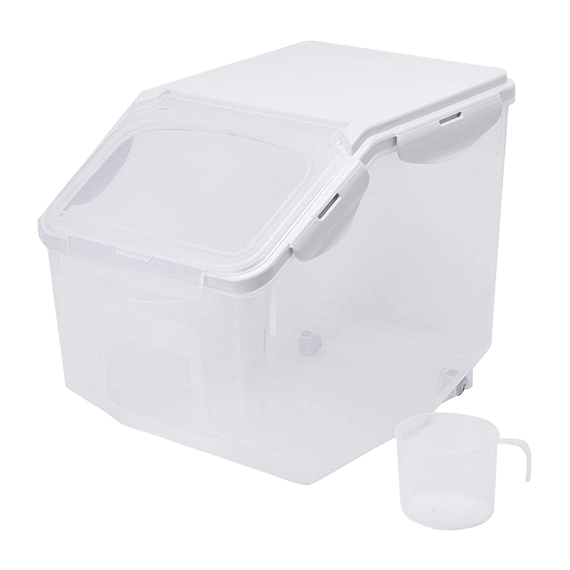 Basicwise White Large Plastic Storage Food Holder Containers with a  Measuring Cup and Wheels (Set of 2) QI004138L.2 - The Home Depot