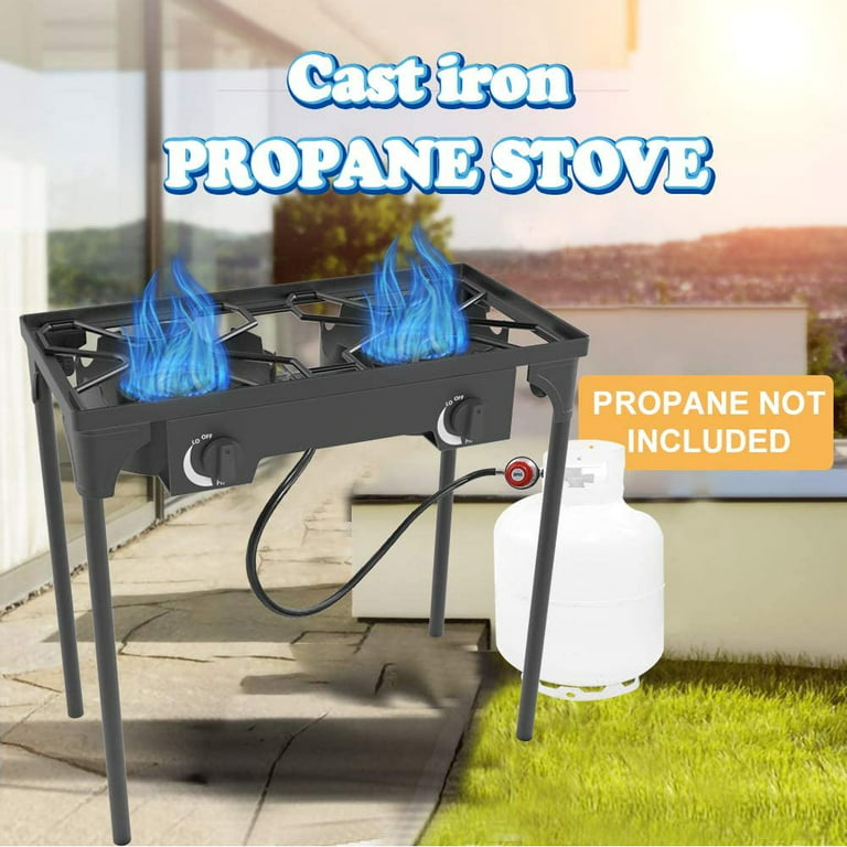 Kapas Outdoor & Indoor Portable Propane Stove, Double Burners with GAS Premium Hose, Detachable Legs