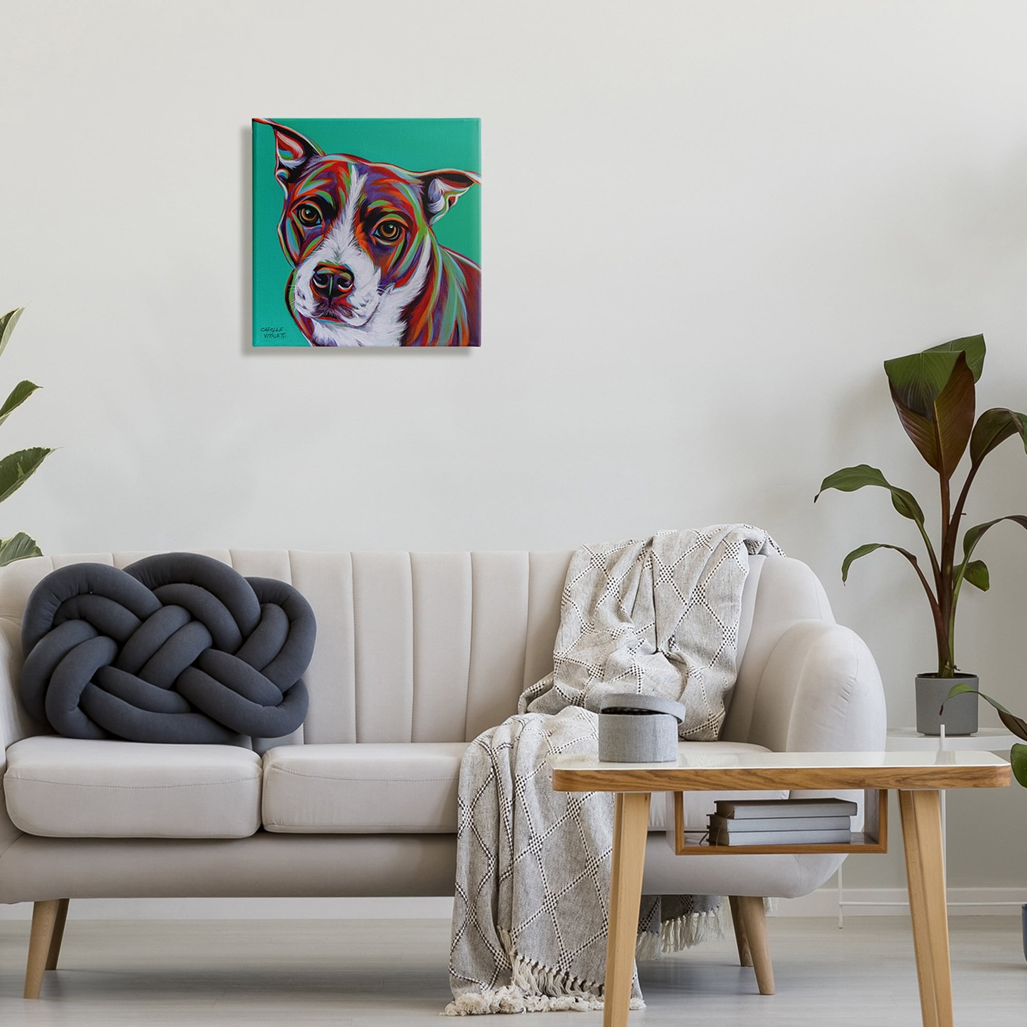 Stupell Industries Cute Dog Looking Portrait Bold Green Pop Style Background , 17 x 17, Design by Carolee Vitaletti