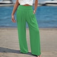 thumbnail image 2 of DHFJKG High Waist Pants For Women Wide Leg Smocked Waist Summer Breathable Linen Solid Color Pants With Pockets Beach Vacation Clothes Comfortable Trousers, 2 of 5