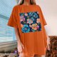 thumbnail image 2 of Faldas Cortas para Mujeres, Impresión de Flores Casual Oversized Camiseta de Manga Corta Top Hecho de 95% Poliéster 5% Spandex para Primavera Verano, Falda Corta de Verano, 2 of 7
