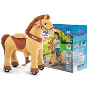 PonyCycle Kid-Powered Ride-On Horse Toy, No Battery, Hand Brake, Ages 4–7, Light Brown, E436