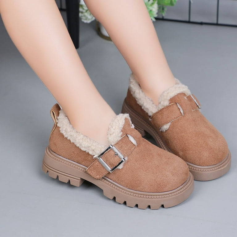 Povozer Girls Fuzzy Warm Winter Short Boots with Furry Lining