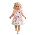 thumbnail image 2 of Infant Girls 3 Piece Butterfly Print Outfit Set Short Sleeve Romper Suspender Skirt And Headband Cute Summer Clothes For Baby Toddlers,Pink,12M, 2 of 9