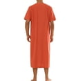 thumbnail image 3 of INSPIRE CHIC Nightgown for Men's Short Sleeves Button Closure Contrast Color Long Nightshirts M Orange Red, 3 of 5