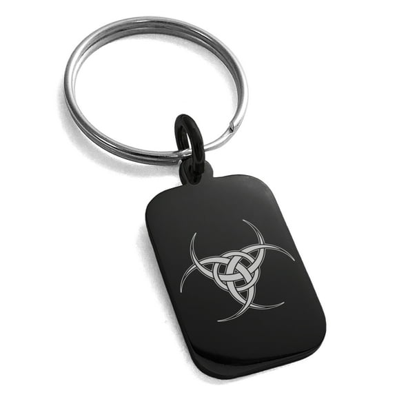 Stainless Steel Interlock Tribal Biohazard Engraved Small Rectangle Dog Tag Charm Keychain Keyring