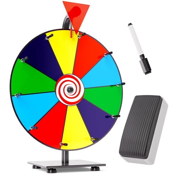Rueda de premio giratoria de alta resistencia de 12 pulgadas - Ruleta de mesa de color con 10 ranuras Rueda giratoria de la fortuna - Gira la rueda con marcador de borrado en seco y borrador Gana el j