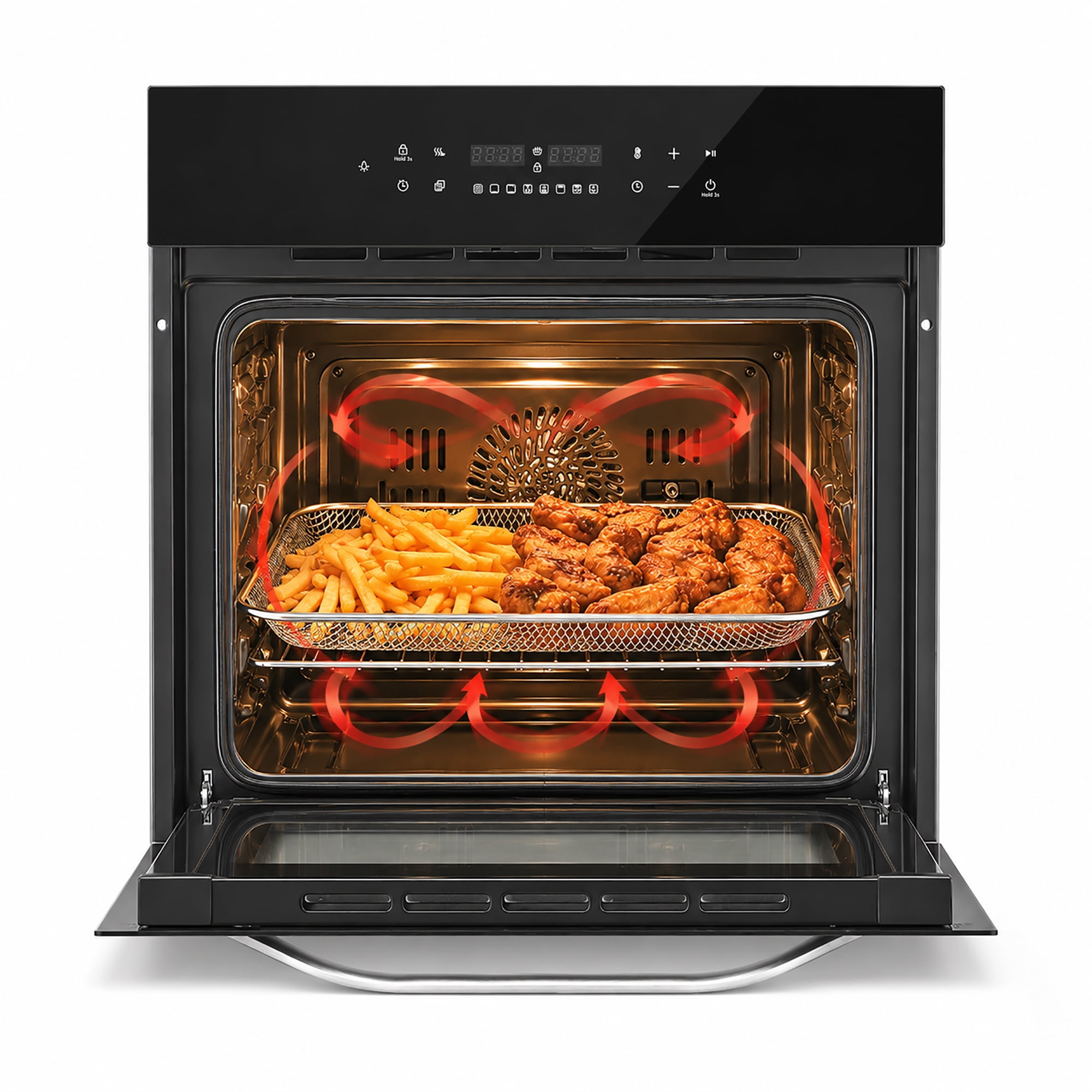 24" Built-In Electric Single Wall Oven, 2.7 Cu. ft. Stainless Steel Convection Oven with Air Fry & Rotisserie, 8 Functions