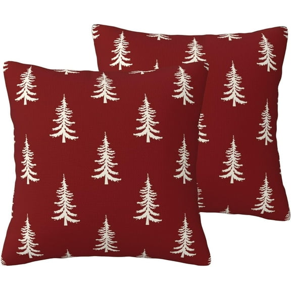 Christmas Tree Throw Pillow Covers 18x18 Inch Set of 2, Winter Xmas Holiday Pillow Cases Cream Red Xmas Pine Tree Pillowcase Home Decorative Cushion Covers for Sofa Couch Bed Living Room