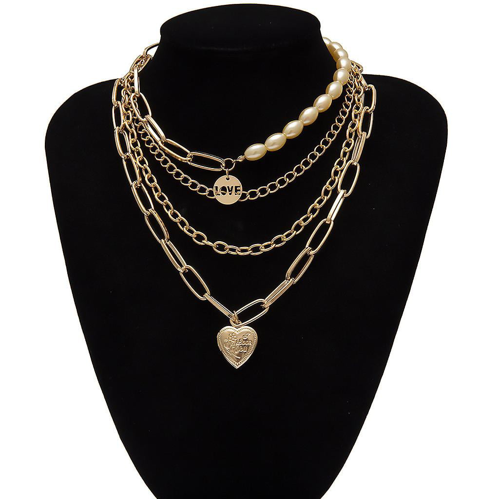 Metal Ladies Vintage Gift Gold Jewelry Multi-Layer Necklace Love
