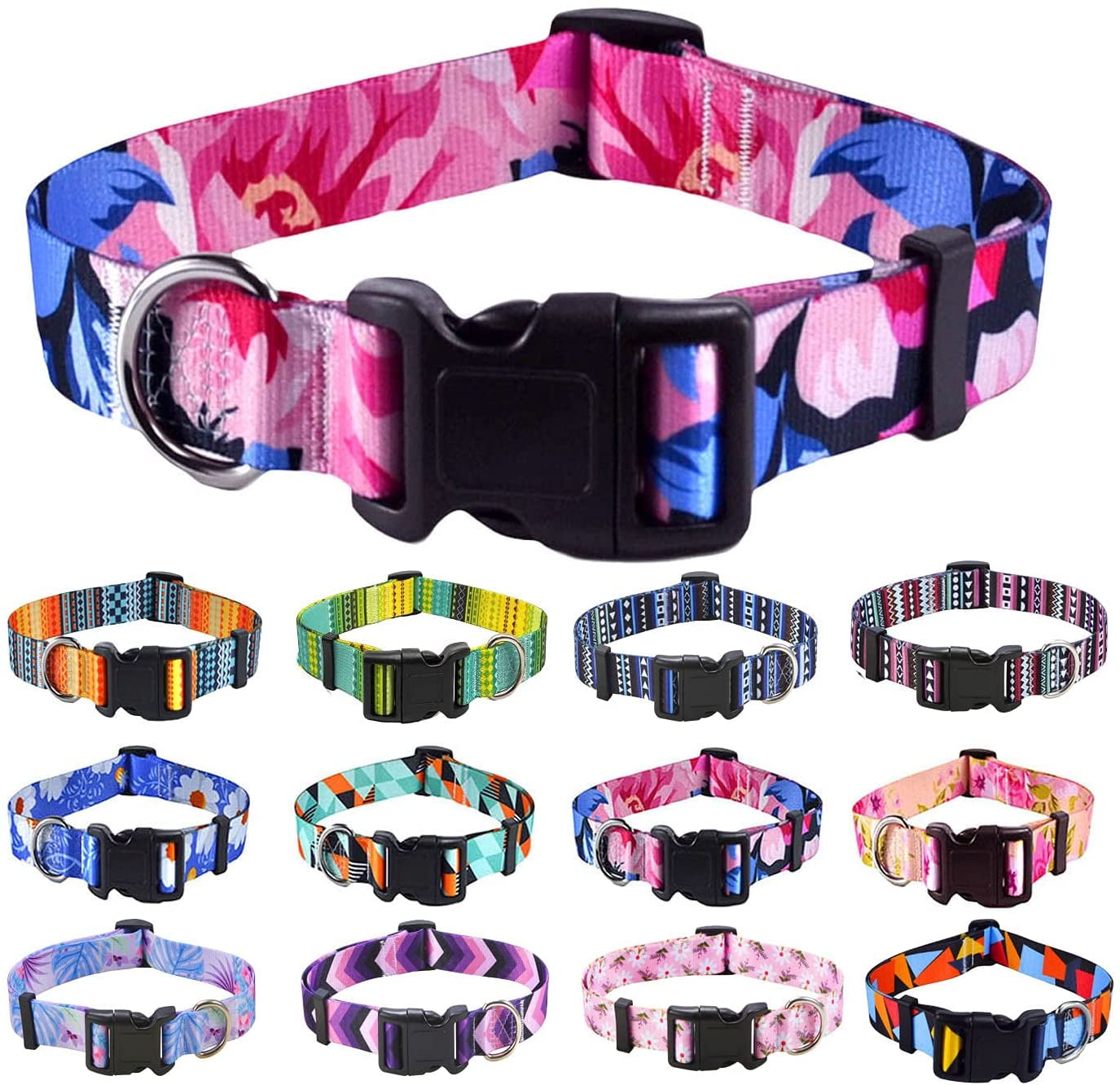 Soft Ethnic Style Collar Adjustable for Small Medium Large Dogs Mihqy Dog Collar with Bohemia Floral Tribal Geometric Patterns