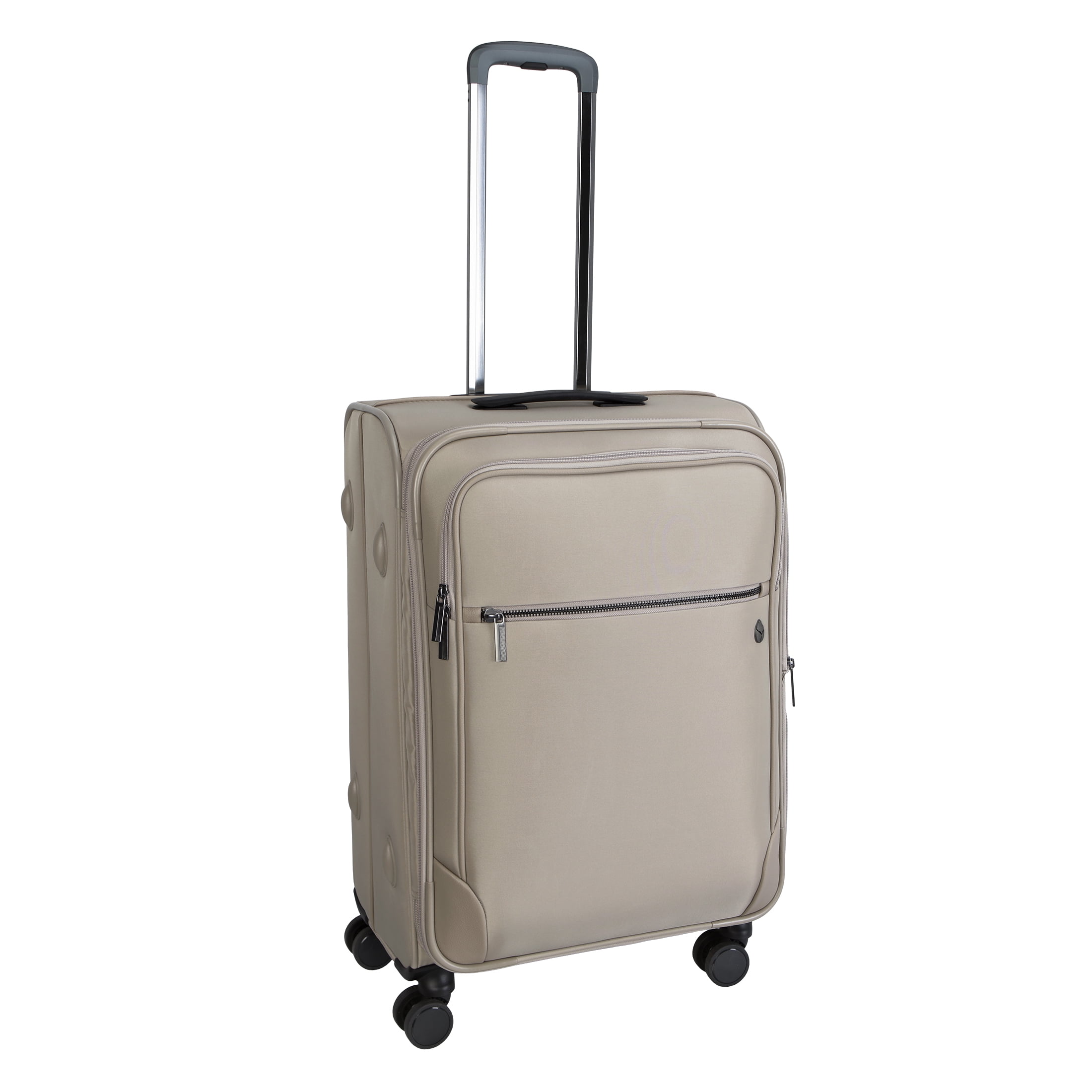 btL 24-inch Expandable Nylon Softside Checked Upright Luggage With 360 Spinner Wheels and Divider Pockets, Taupe