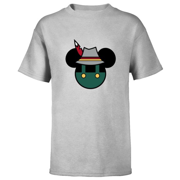 Disney Mickey Mouse Logo Oktoberfest German Hat & Lederhosen - Short Sleeve T-Shirt for Kids - Customized-Athletic Heather