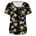 thumbnail image 5 of JTZGDY Women's Summer Tops Floral Pattern Printed Short Sleeve Dressy Chiffon Ruched Blouses Sexy V Neck Work Tunic Tops Casual Loose T-Shirts Black#01 XXL, 5 of 7