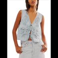 thumbnail image 1 of Camiseta Corta Sin Mangas con Cuello en V y Estampado Floral con Ojales Bordados para Mujer, Estilo Y2K Azul M, 1 of 7