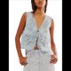 thumbnail image 1 of Camiseta Corta Sin Mangas con Cuello en V y Estampado Floral con Ojales Bordados para Mujer, Estilo Y2K Azul M, 1 of 7