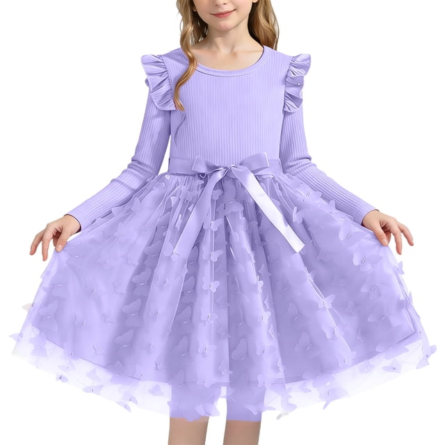 Tauxra Robe Longue d'Été avec Manches et Col Rond, Robe de Princesse pour Femmes, Robe à Manches Longues en Maille Couleur Unie pour Occasion Spéciale