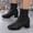 Black, variant on JUSLIO Womens Boots Chunky Heel Boots Round Toe High Heel Comfort Solid Color Zipper Boots for Women