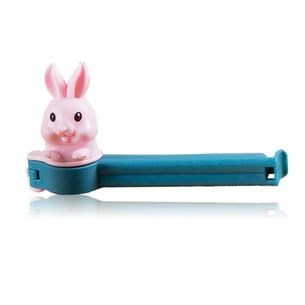 Billuyoard Bolsa de almacenamiento de alimentos de animales de dibujos animados, Clip de sellado, sellador portátil de plástico PP, abrazadera Cocina y Comedor Azul rosado
