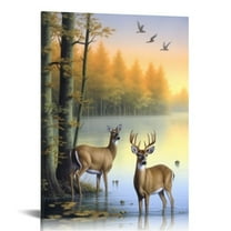 ONETECH Deer Picture Nature Wildlife Wall Art Hunting Decor Wild Forest Art Modern Abstract Landscape Prints Deer Head Decor Wall Art 16x20 in