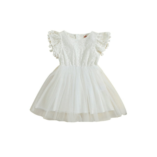 xiaxaixu Robes de Fille Enfants, Manches Courtes Col Rond Dentelle Florale Tulle Princesse une-Doublée Robe de Taille Haute