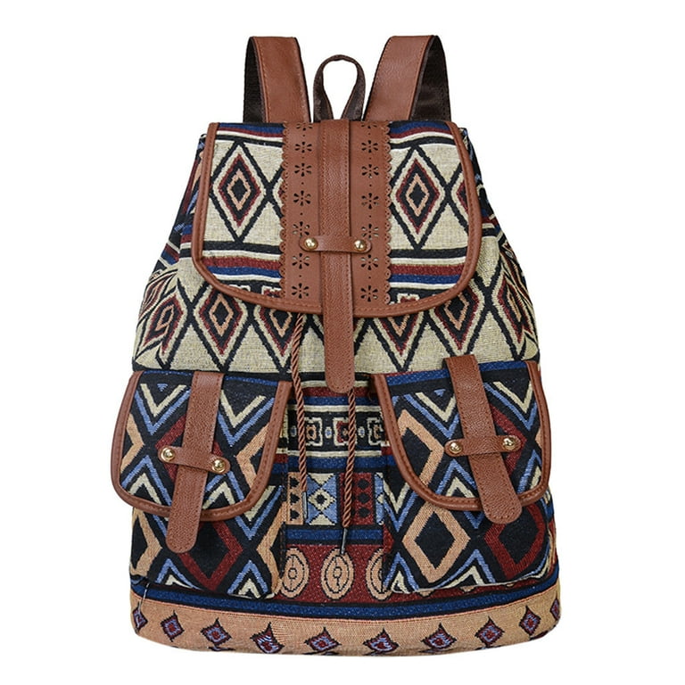 ethnic mini backpack Ovzne Mini Backpack, Vintage Women Backpack Ethnic Travel Handbag Shoulder  Bag, Boho Shoulder Bag Vintage Ethnic Flower Cross-body Bag Brown
