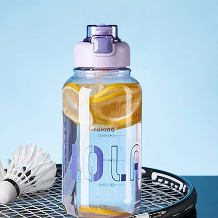 

PREWOOD Drinking Water Bottle with Times To Drink and Straw Summer Outdoor Sports Plastic Water Cup Portable High Temperature Resistance Plastic Cup 1100ml
