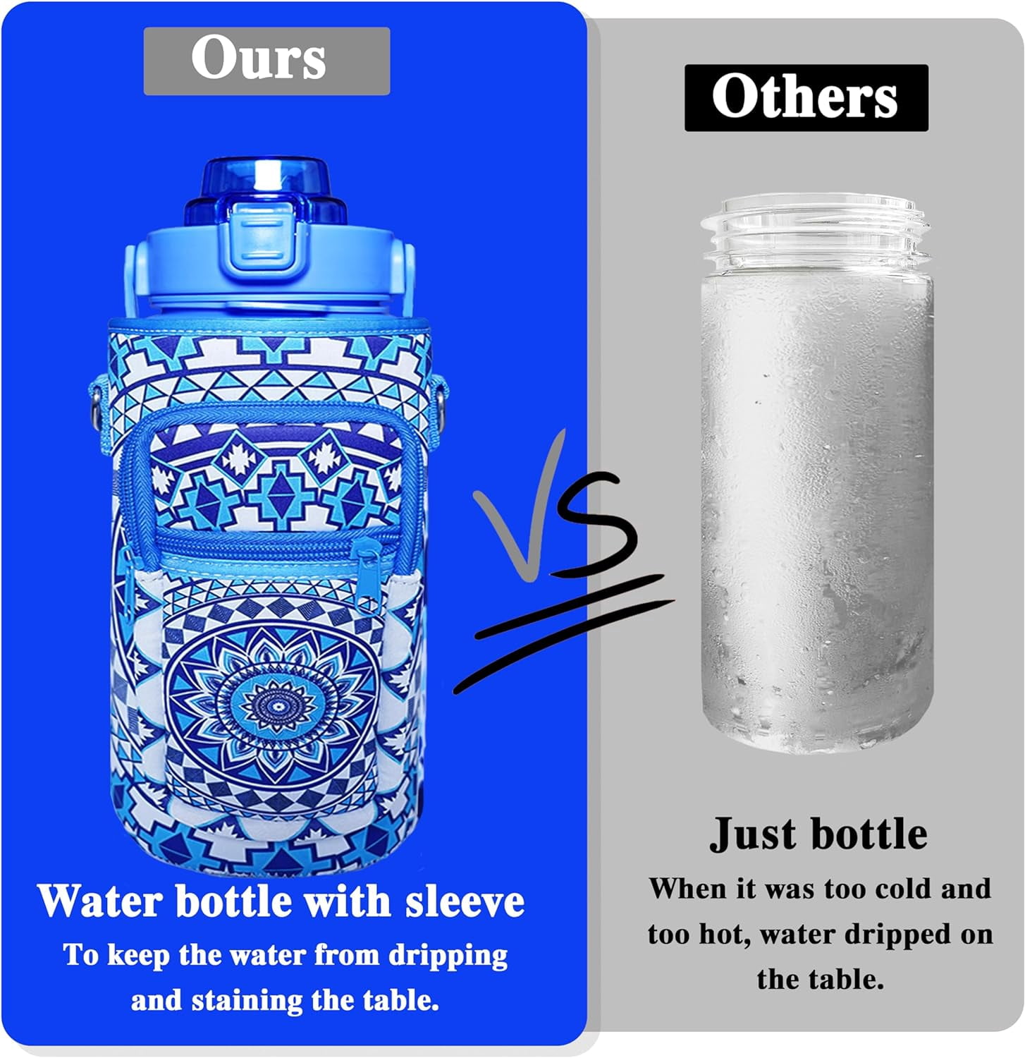64 oz Water Bottle with Straw Sleeve & Strap Motivational BPA Free Half Gallon Water Jug with Handle for Gym Women Men Aesthetic Water Bottle with Strap Datura