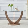 thumbnail image 3 of A modern minimalist circular tempered glass dining table with a diameter of 48 inches. Glass desktop+MDF wood texture table legs and base. 48 * 48 '' * 30 '', 3 of 9