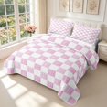 thumbnail image 3 of Manfei Vintage Grid Bed Spread Queen,Modern Checkered Queen Coverlet Set,Pink White,3-Piece,1 Quilt and 2 Pillowcases, 3 of 7