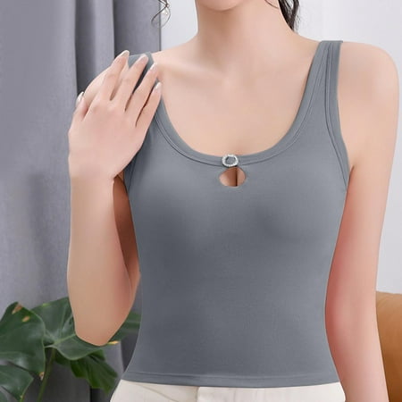 Yuwull Sports Bras Womens Hollow Out Tank Top Chest Pad Bra Integrated Round Neck Tank Top Clearance
