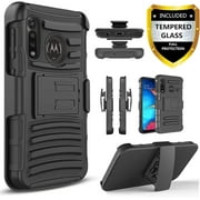 Motorola Moto G Fast Case, Dual Layers [Combo Holster] And Built-In Kickstand Bundled with [Temerped Glass Screen Protector] Hybird Shockproof (Black)