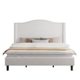 thumbnail image 4 of Merluxy Platform Bed Frame Tall Headboard Upholstered Bed with Velvet Nailhead Trim Arched Wingback,Queen,White, 4 of 9