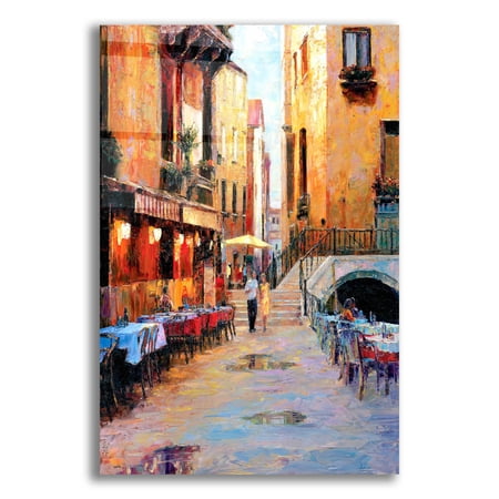 Epic Art 'Street Café after Rain' by Haixia Liu, Acrylic Glass Wall Art, 16"x24"