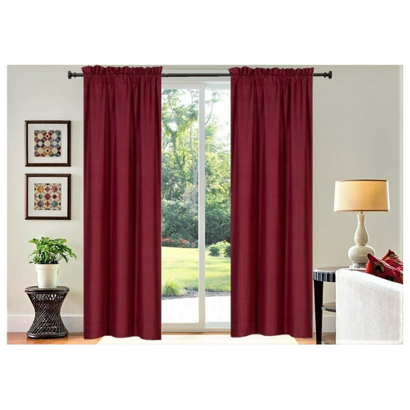 Set of 2 piece R64 burgundy color lined window curtain panel 100% privacy blackout drape with rod pocket 84" long