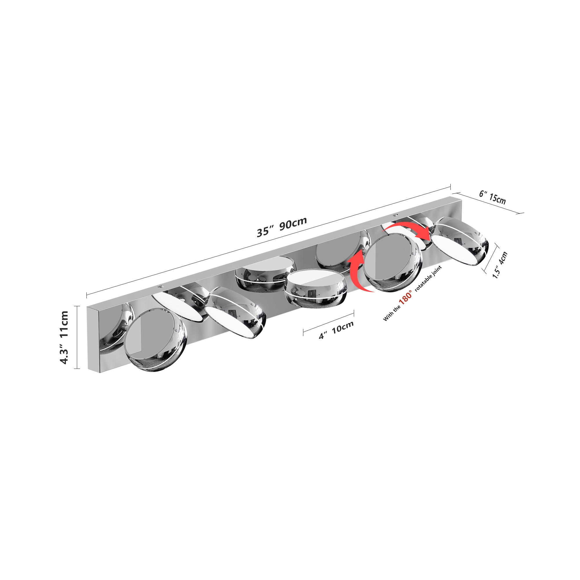 5 Lights Modern LED Vanity Light for Bathroom, 35.4 inch Chrome Up and Down Wall Light Fixtures Over Mirror with Frosted White Acrylic Shades (White Light 6000K)
