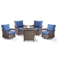 thumbnail image 4 of PARKWELL 5 Pieces Patio Furniture Set with Fire Pit Table, Outdoor All-Weather Wicker Conversation 360 Degree Swivel Gliders Chairs Set, Modern Seating Furniture for Porch Deck, Brown/Navy, 4 of 13