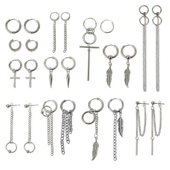 12 Pairs for Cross Feather Earrings Set for Titanium Steel Dangle Hoop Earrings Jewelry