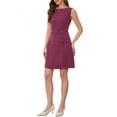 thumbnail image 4 of INSPIRE CHIC Women's Dress Work Elegant Boat Neck Sleeveless A Line Mini Dress M Burgundy, 4 of 6