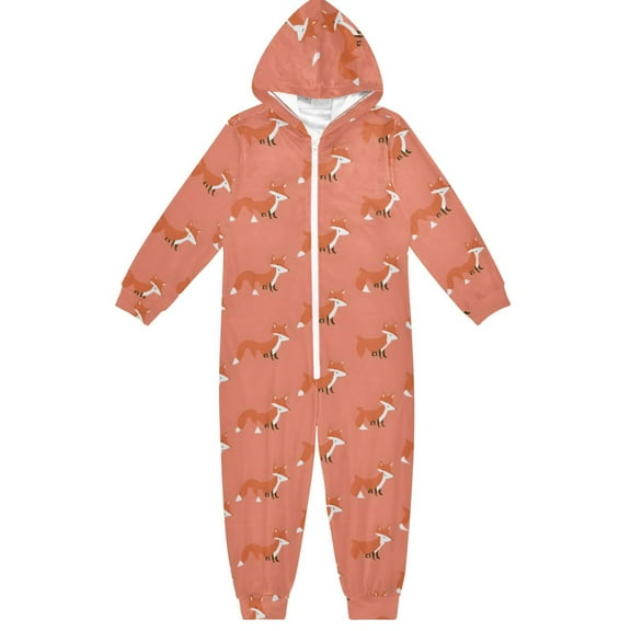 Cute Fox Pattern One Piece Pajamas Soft Jumpsuit Cozy Sleep and Play Romper Zipper and Pockets 4T