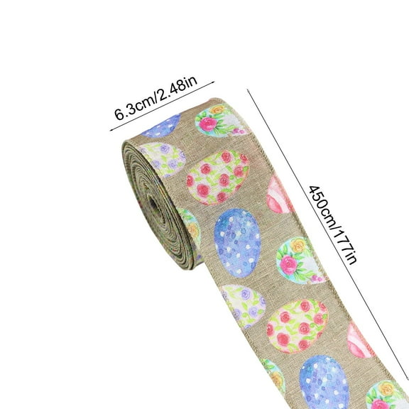 SLYNSHome Easter Wired Ribbon Rolls Beige Spring Flower Easter Bunny Eggs Wired Edge Ribbons Decorative Wrapping Ribbon for Gift DIY Craft