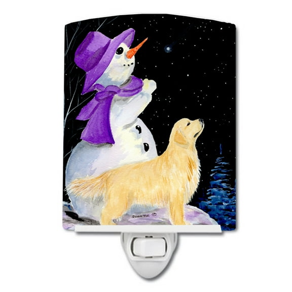 Snowman with Golden Retriever Ceramic Night Light