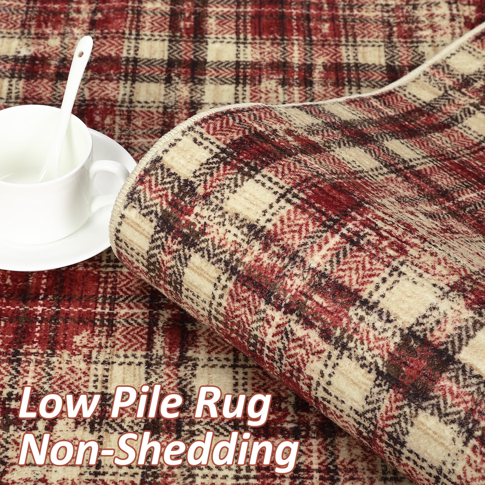 GlowSol 9'x12' Washable Area Rugs for Living Room Modern Farmhouse Plaid Rug Non-Slip Low Pile Large Rug Floor Cover, Red