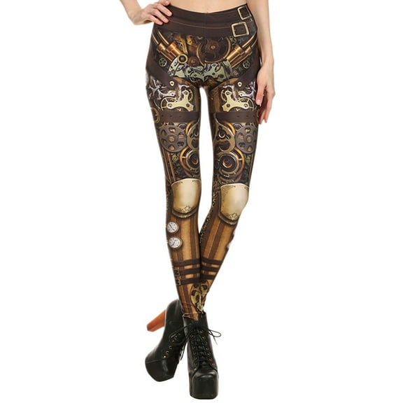 Viikei Womens Pants Clearance Leggings for Women Plus Size High Waist Steampunk Retro Leggings Print Gothic Strerchy Skinny Pants