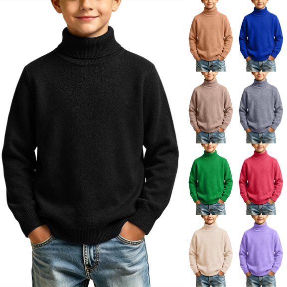 Husipze Kids Turtleneck Knit Sweater Ligthweight Long Sleeve Solid Cozy Knit Classic Casual Warm Pullover Black 1-2 Years
